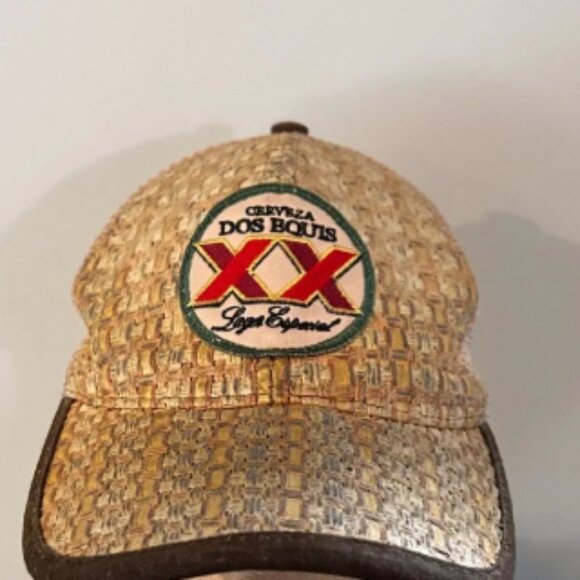 *Rare* Cerveza Dos Equis Patch Woven Straw Snapback Trucker Hat One Size Mesh - Picture 1 of 6